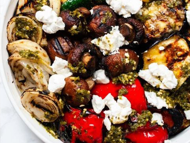 great-grilled-smoky-vegetables-with-avocado-and-goat-cheese-crumbles-recipe