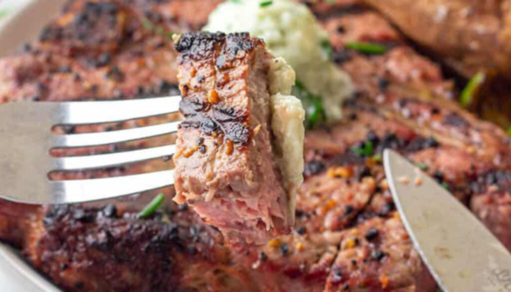 grilled-flat-iron-steak-with-blue-cheese-chive-butter-recipe