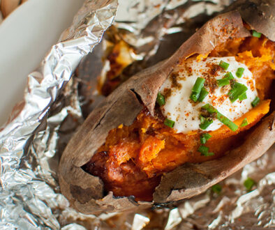 grilled-sweet-potatoes-with-bbq-baked-beans-and-cilantro-cream